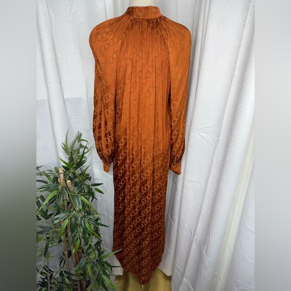 MANGO Women’s Mock-neck Long Sleeve Flowy Long Dress in Copper Sz M - Picture 9 of 13
